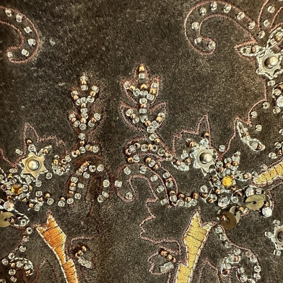 Coldwater Creek Brown Leather Suede Embroidered Beaded Sequins Jacket Lined PM - Picture 5 of 10